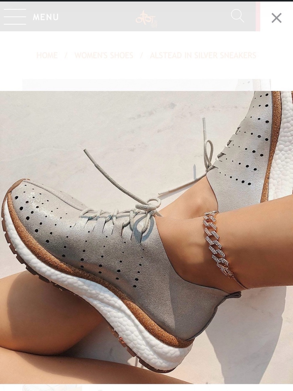 OTBT Silver Perforated Lace-Up Wedge Sneakers with Cork Trim